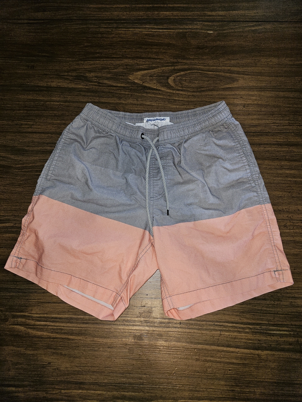 Two-Tone Gray and Peach Men's Swim Trunks with Drawstring